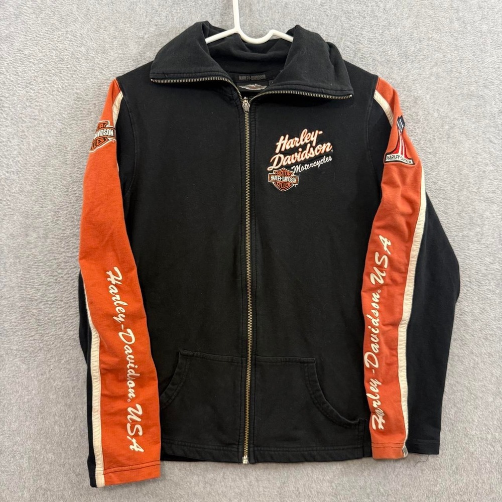Harley-Davidson Women's Full Zip Racing Sweatshirt Jacket Black Orange Large
